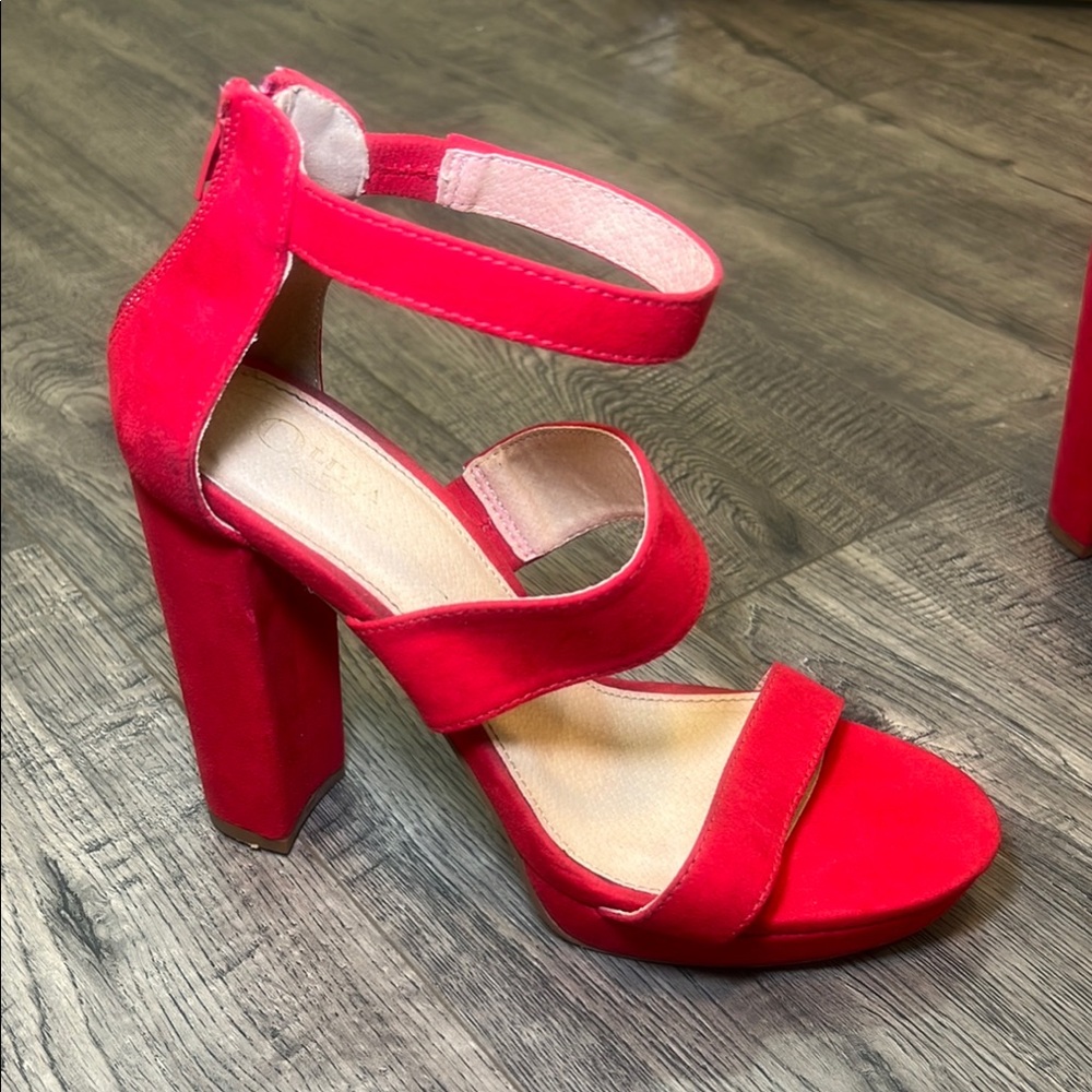 A'gaci Red Block Heel Strappy Heels